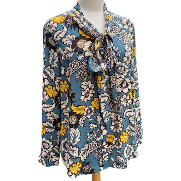 Talbots Floral Neck Tie Blouse Sz M Secretary Librarian Chic Academia Office - Picture 1 of 15